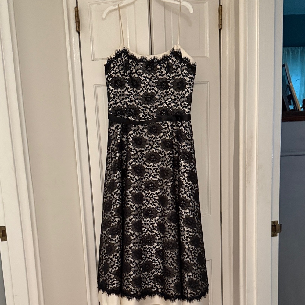 ABS Allen Schwartz Strapless Black Lace Dress